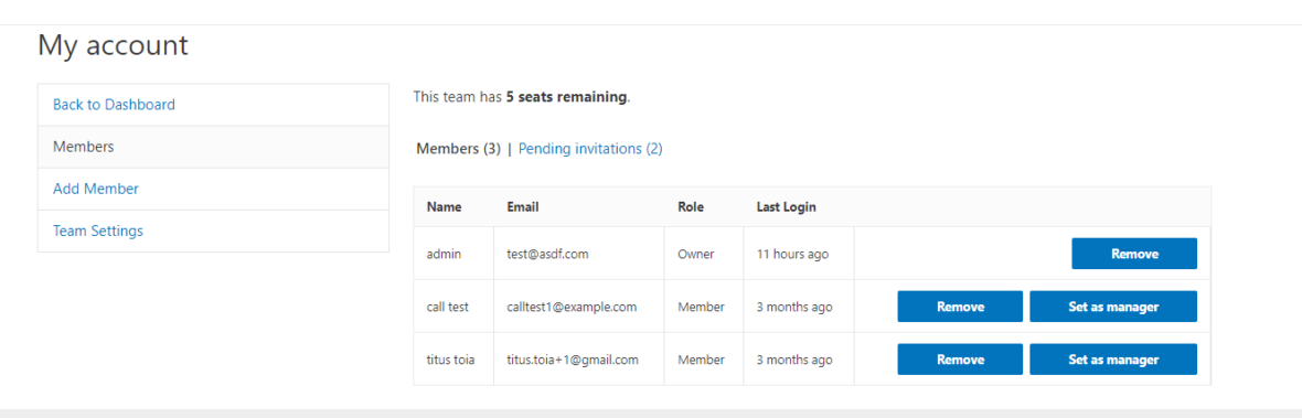 group management system showcasing the members section